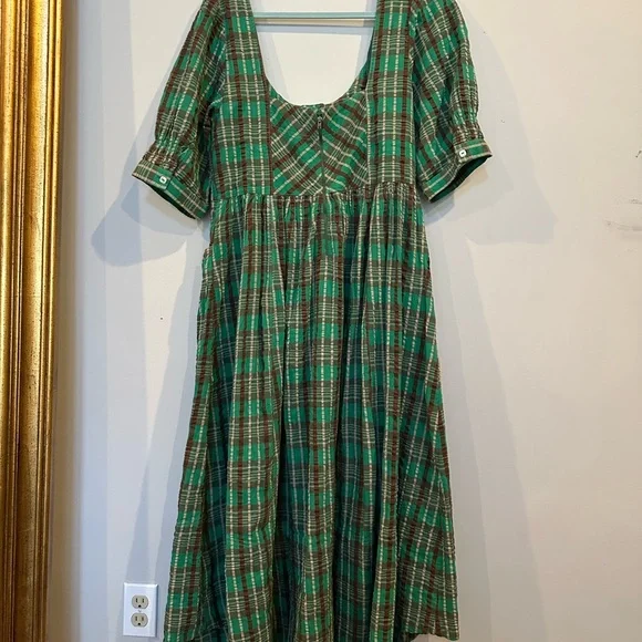Free People Tulie Plaid Green Midi Dress size M NWOT - Picture 4 of 5